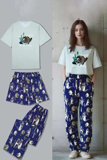 Light Green Animal Printed Short Sleeves Matching Family Pajamas